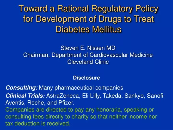toward a rational regulatory policy for development of drugs to treat diabetes mellitus