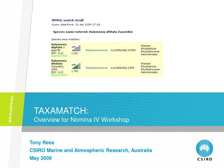 taxamatch overview for nomina iv workshop