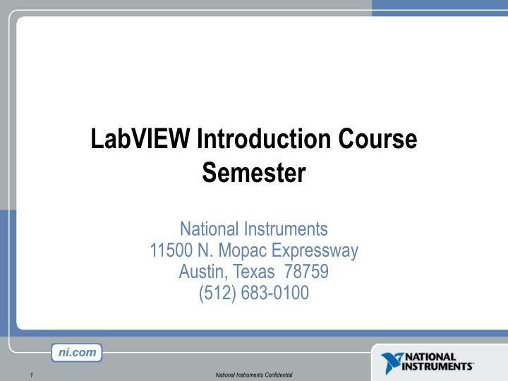 labview introduction course semester