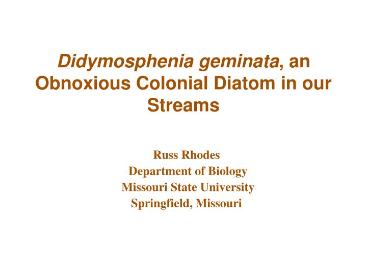 didymosphenia geminata an obnoxious colonial diatom in our streams