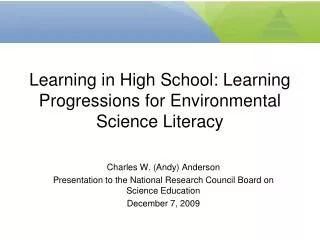 Learning in High School: Learning Progressions for Environmental Science Literacy