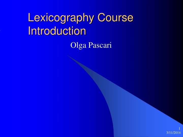 lexicography course introduction