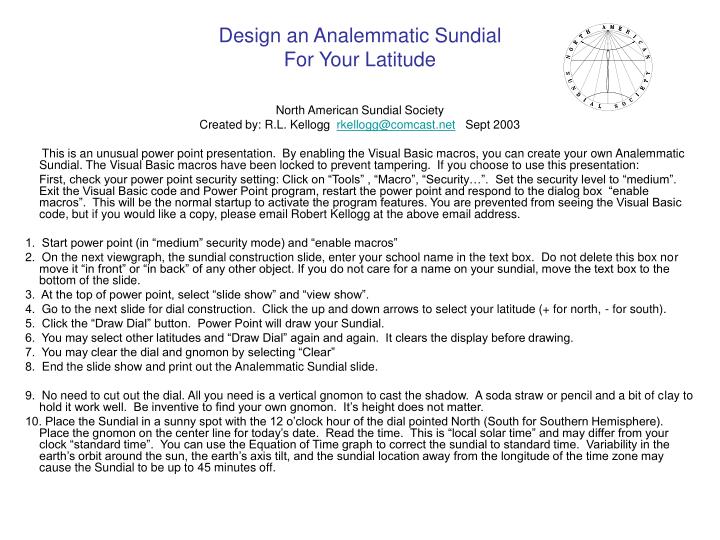 design an analemmatic sundial for your latitude