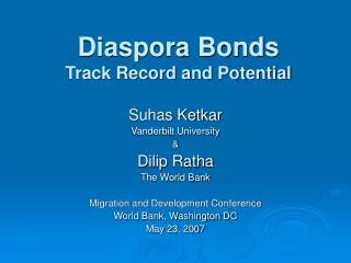 Diaspora Bonds Track Record and Potential