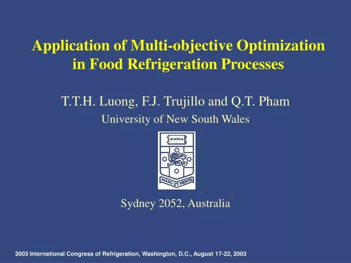 application of multi objective optimization in food refrigeration processes