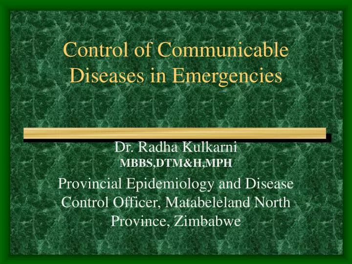 control of communicable diseases in emergencies