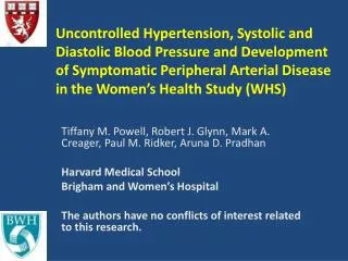 Uncontrolled Hypertension, Systolic and Diastolic Blood Pressure and Development of Symptomatic Peripheral Arterial Dise