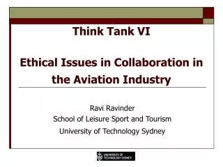 Think Tank VI Ethical Issues in Collaboration in the Aviation Industry