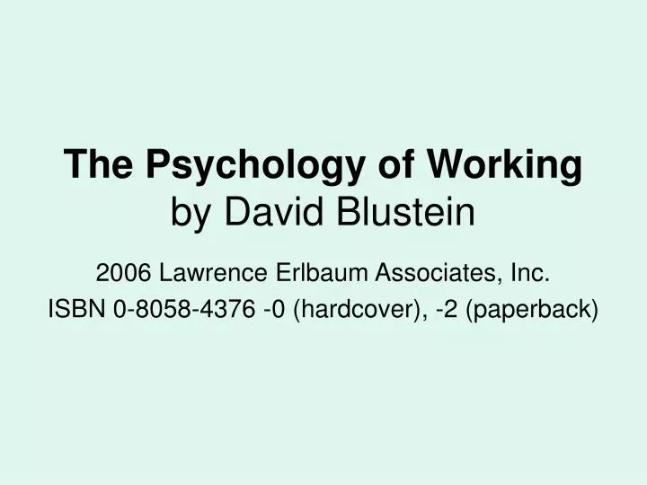 the psychology of working by david blustein