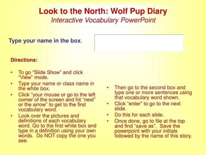 look to the north wolf pup diary interactive vocabulary powerpoint
