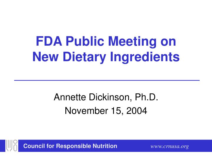 fda public meeting on new dietary ingredients