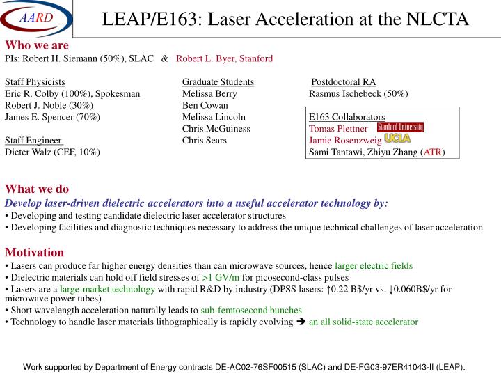 leap e163 laser acceleration at the nlcta
