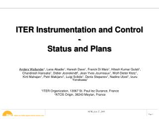 ITER Instrumentation and Control - Status and Plans
