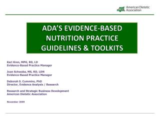 ADA’s Evidence-Based Nutrition Practice Guidelines &amp; Toolkits