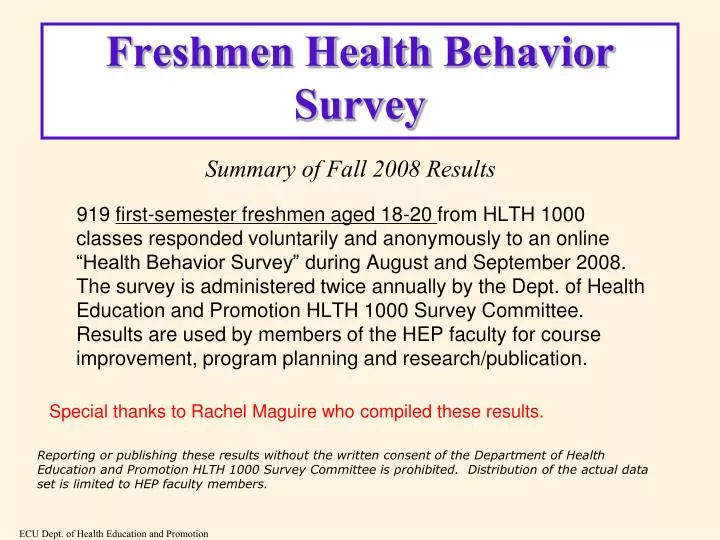 freshmen health behavior survey