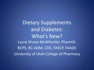 Dietary Supplements and Diabetes: What’s New?
