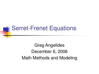 Serret-Frenet Equations