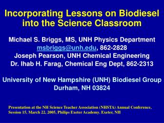 Incorporating Lessons on Biodiesel into the Science Classroom