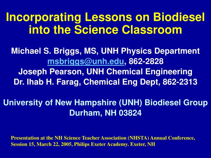 incorporating lessons on biodiesel into the science classroom
