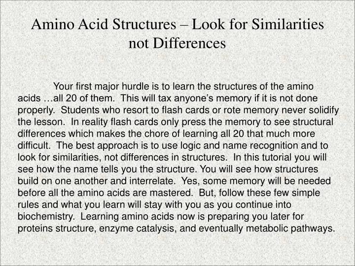 amino acid structures look for similarities not differences