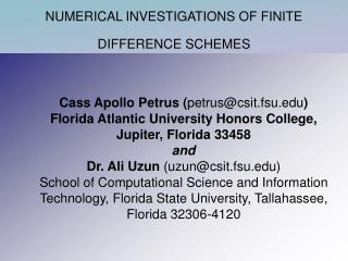 NUMERICAL INVESTIGATIONS OF FINITE DIFFERENCE SCHEMES
