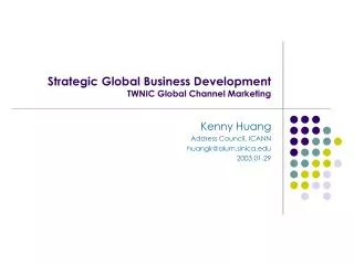 Strategic Global Business Development TWNIC Global Channel Marketing