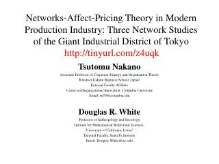 Networks-Affect-Pricing Theory in Modern Production Industry: Three Network Studies of the Giant Industrial District of