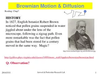Brownian Motion &amp; Diffusion