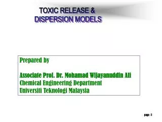 TOXIC RELEASE &amp; DISPERSION MODELS