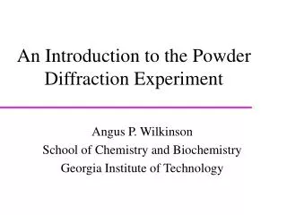 An Introduction to the Powder Diffraction Experiment