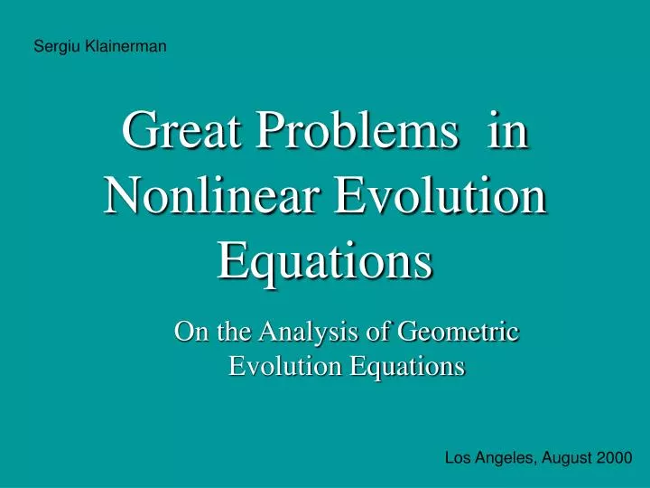great problems in nonlinear evolution equations