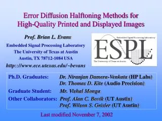 Error Diffusion Halftoning Methods for High-Quality Printed and Displayed Images