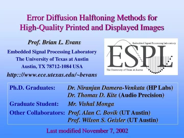 error diffusion halftoning methods for high quality printed and displayed images