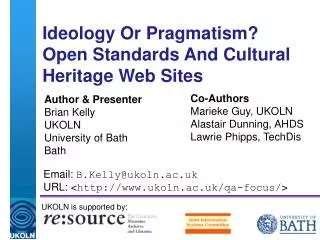 Ideology Or Pragmatism? Open Standards And Cultural Heritage Web Sites