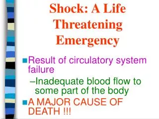 Shock: A Life Threatening Emergency
