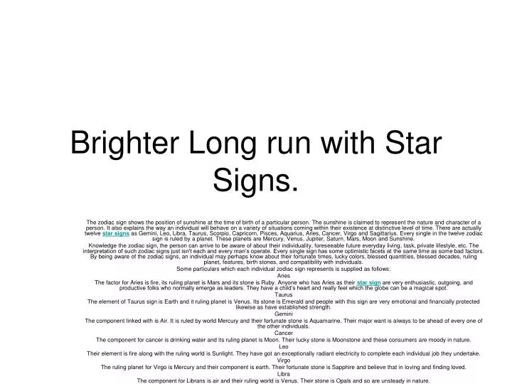 brighter long run with star signs