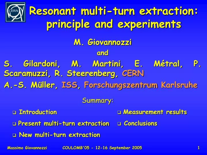 resonant multi turn extraction principle and experiments