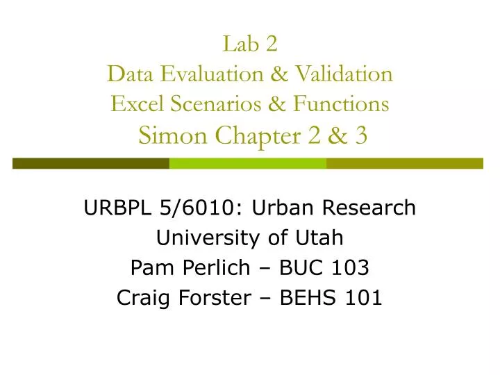 lab 2 data evaluation validation excel scenarios functions simon chapter 2 3