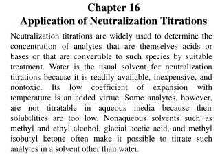 Chapter 16 Application of Neutralization Titrations