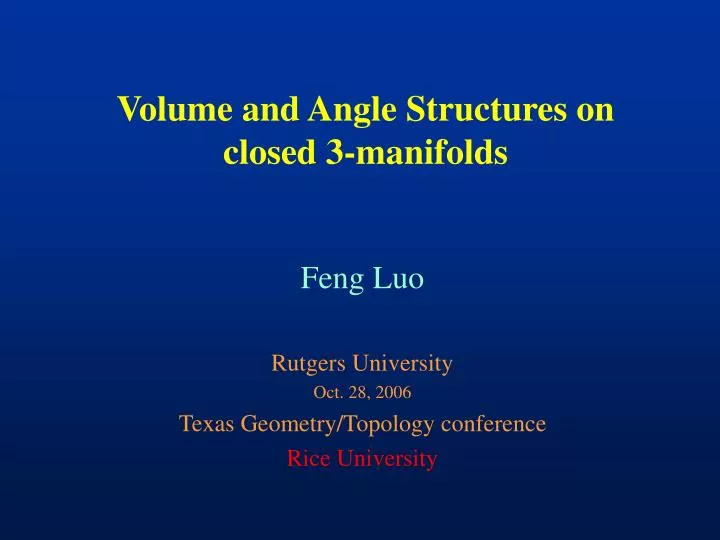 volume and angle structures on closed 3 manifolds