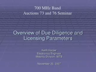 Overview of Due Diligence and Licensing Parameters