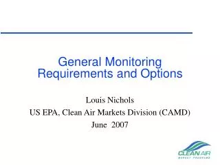 General Monitoring Requirements and Options