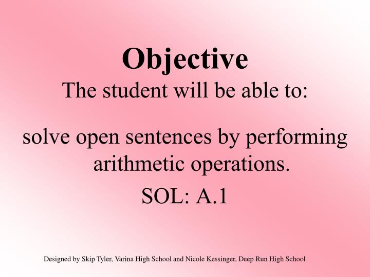 objective the student will be able to