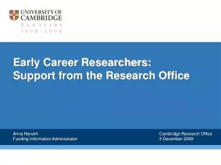 Early Career Researchers: Support from the Research Office