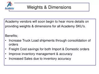 Weights &amp; Dimensions