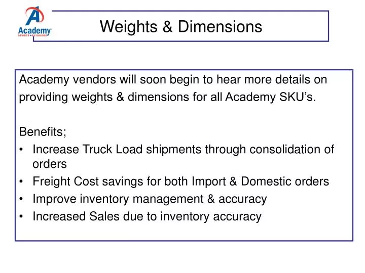 weights dimensions