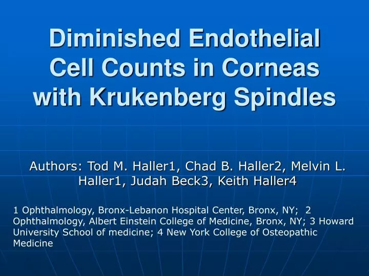 diminished endothelial cell counts in corneas with krukenberg spindles