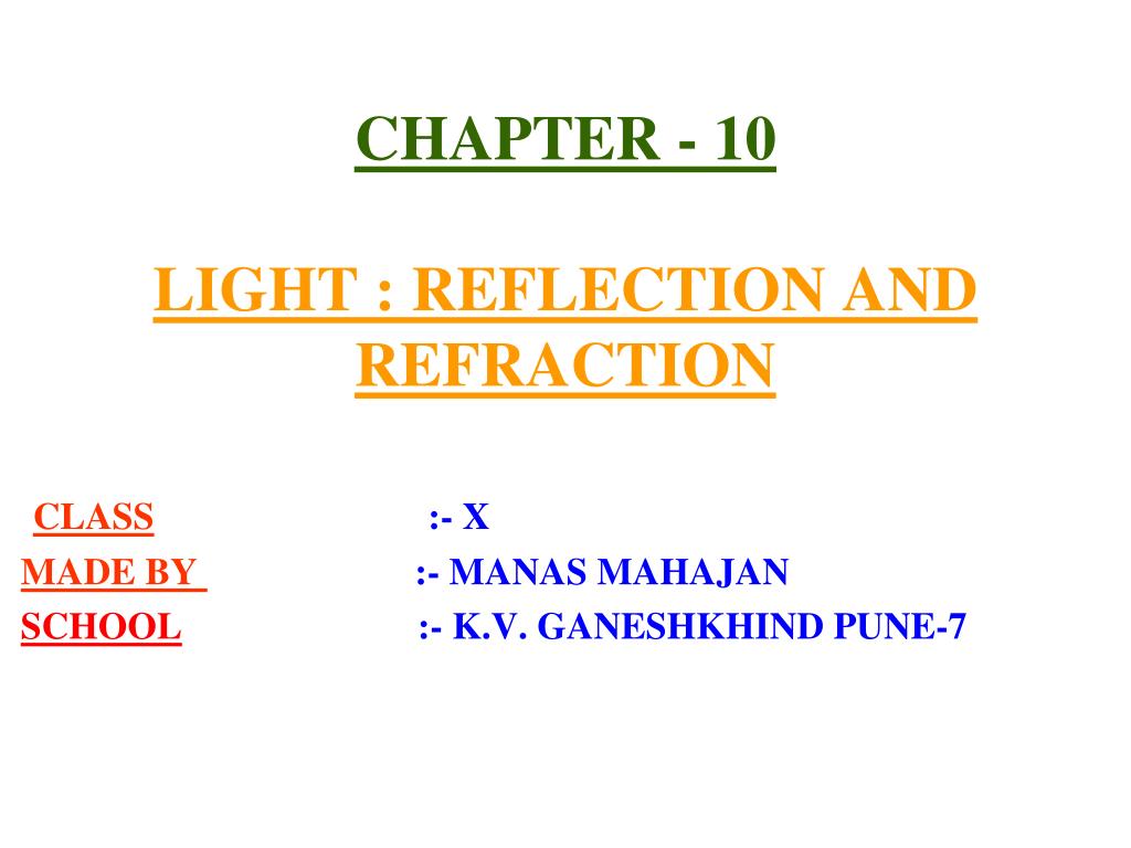 PPT - CHAPTER - 10 LIGHT : REFLECTION AND REFRACTION PowerPoint ...