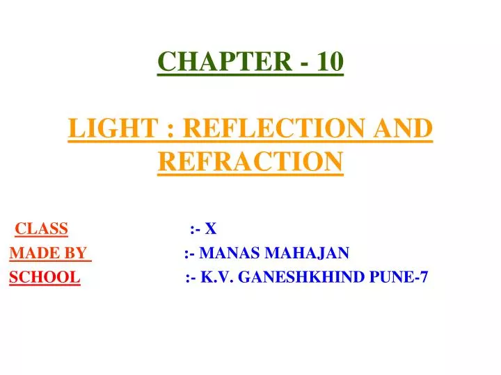 chapter 10 light reflection and refraction