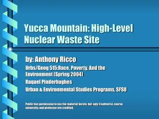 Yucca Mountain: High-Level Nuclear Waste Site